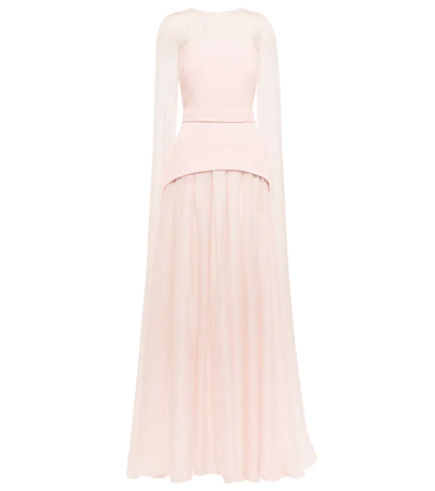 Safiyaa Gloria Long Gown With Silk Sleeves In Pale Pink