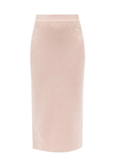 Fendi Logo Jacquard Elastic Waist Midi Skirt In Pink