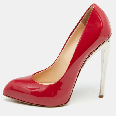 Pre-owned Giuseppe Zanotti Red Patent Leather Pointed Toe Pumps Size 37.5