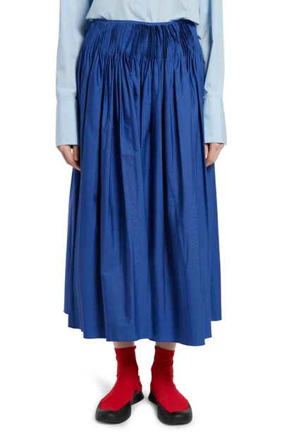 The Row Ruth Pleated High Waist Cotton Midi Skirt In Blue