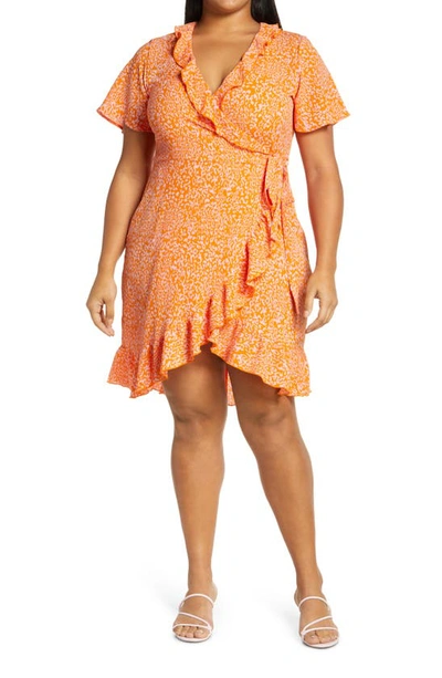 Vero Moda Curve Vero Moda Deliliah Print Ruffle Trim Wrap Dress In Oriole Aop