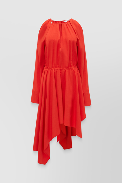 Jw Anderson Slit Shoulder Asymmetric Dress In Red