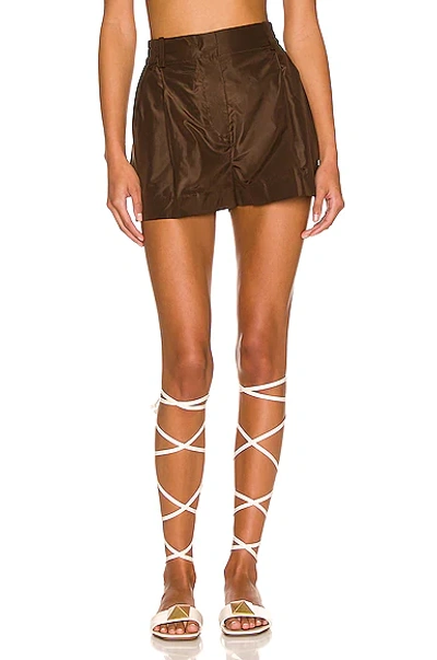 Valentino High Rise Silk Taffeta Mini Shorts In Brown