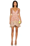 Rococo Sand Tassel Tie-shoulder Tiered Mini Dress In Peach & Butter Yellow