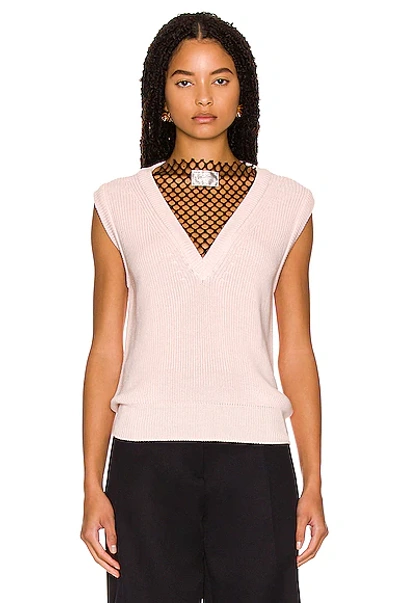 Raf Simons Fishnet-panel Cotton Sweater Vest In Pink