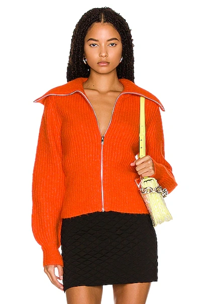 Ganni Exaggerated-collar Wool-blend Jacket In Orangedotcom