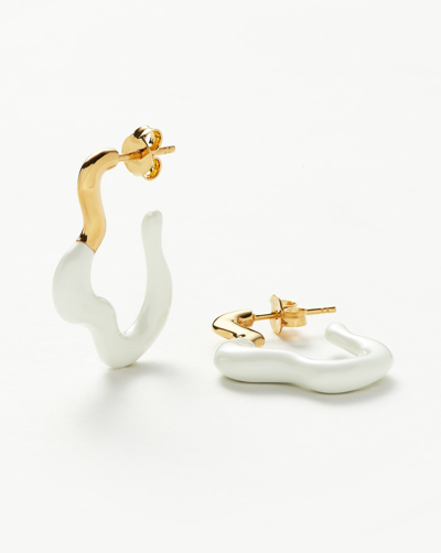 Missoma Squiggle Wavy Two Tone Enamel Medium Hoop Earrings 18ct Gold Plated/bright White