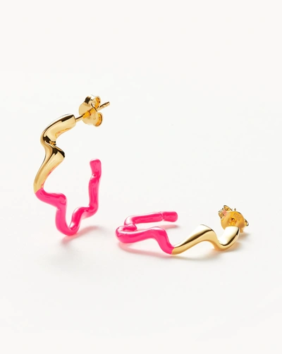 Missoma Squiggle Two Tone Enamel Medium Hoop Earrings 18ct Gold Plated Vermeil/hot Pink