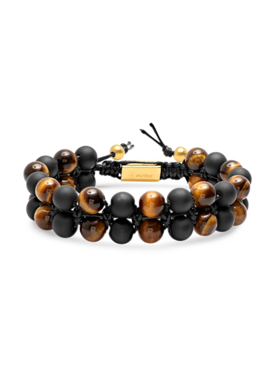 Anthony Jacobs Men's 18k Goldplated, Tiger Eye & Black Lava Beaded Bracelet