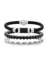 ANTHONY JACOBS MEN'S 3-PIECE LEATHER BRAIDED, STAINLESS STEEL & BEADED BRACELET SET
