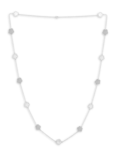 Jan-kou Jankuo Women's Flower Rhodium Plated, Mother-of-pearl & Cubic Zirconia Station Necklace In Brass