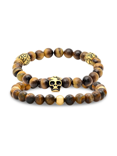 Anthony Jacobs Men's 2-piece 18k Goldplated & Tiger Eye Beaded Bracelet Set In Neutral