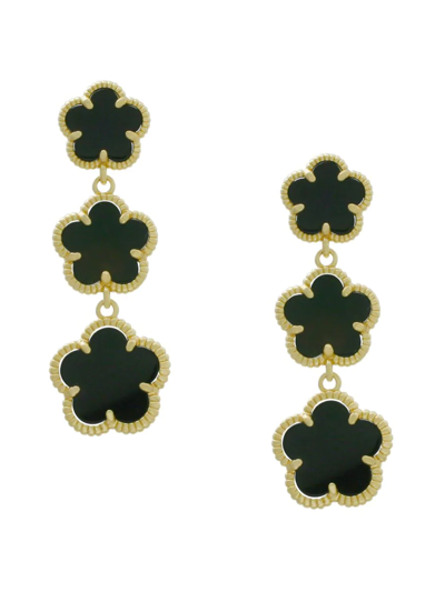 Jan-kou Women's Flower 14k Goldplated & Onyx Tiered Drop Earrings