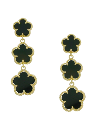 Jan-kou Jankuo Women's Flower 14k Goldplated & Onyx Tiered Drop Earrings
