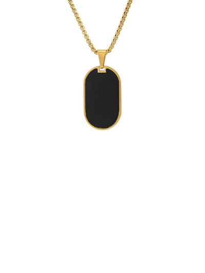 Anthony Jacobs Men's 18k Goldplated Stainless Steel & Black Carbon Fibre Dog Tag Pendant Necklace
