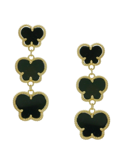 Jan-kou Women's Butterfly 14k Goldplated & Onyx Tiered Drop Earrings