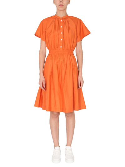 Paul Smith Gathered Cotton And Silk-blend Poplin Midi Dress In Orange