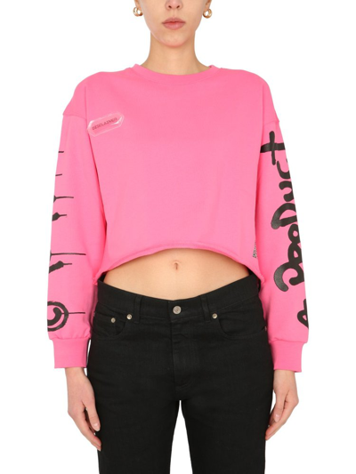 Disclaimer Logo Print Cropped Top In Pink