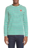 Comme Des Garçons Play Green & White Striped Heart Patch Long Sleeve T-shirt