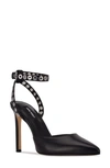 Nine West Timia Ankle Strap Pointed Toe Pump In Black Leather