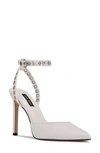 Nine West Timia Ankle Strap Pointed Toe Pump In White Leather