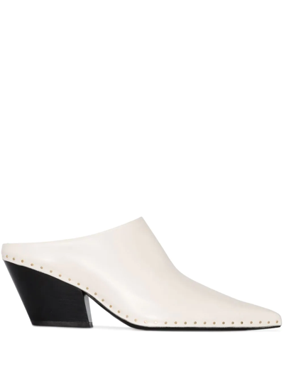Jil Sander Neutral 75 Studded Leather Mules In Neutrals