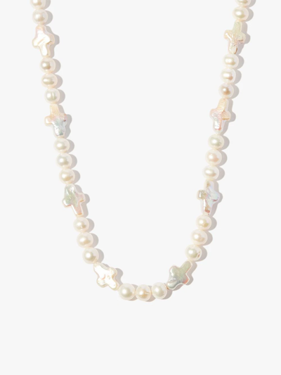 Hatton Labs Beaded Pearl Necklace In Silver