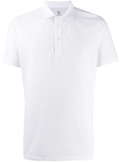 Brunello Cucinelli 3-button Short-sleeved Polo Shirt With Shirt Collar In Melange Cotton Piqué In White