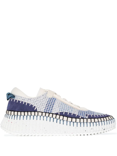 Chloé Nama Embroidered Suede And Recycled-mesh Sneakers In Blue