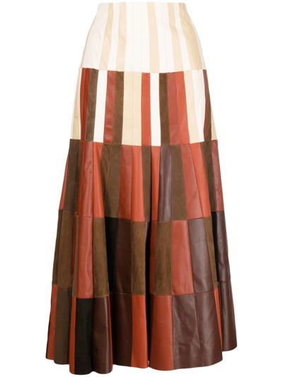 Gabriela Hearst Mayita Patchwork Suede Leather Midi Skirt In Red Clay