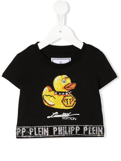 Philipp Plein Junior Rhinestone-duck Embellished T-shirt In Schwarz