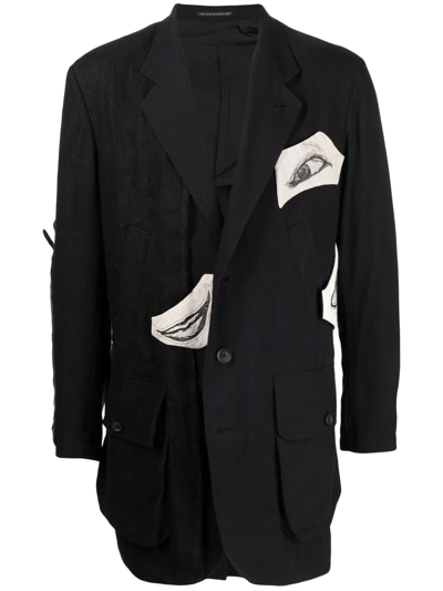 Yohji Yamamoto Graphic-print Cotton Blazer In Schwarz