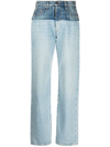 Amiri Hybrid Blue Panelled Wide-leg Jeans In Blau