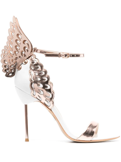 Sophia Webster 100mm Evangeline Wing Leather Sandals, White/gold In White