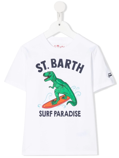 Mc2 Saint Barth Surfing Dinosaur Print Cotton T-shirt In Weiss