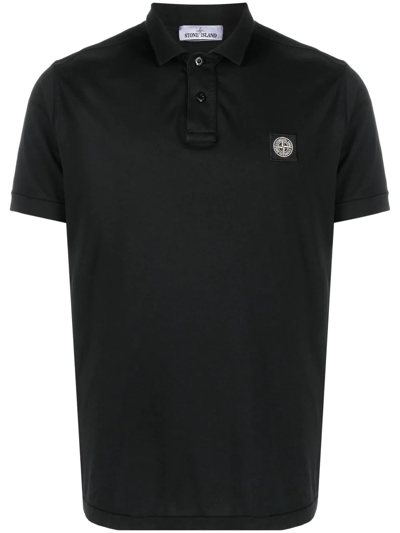 Stone Island Logo-patch Polo Shirt In Black
