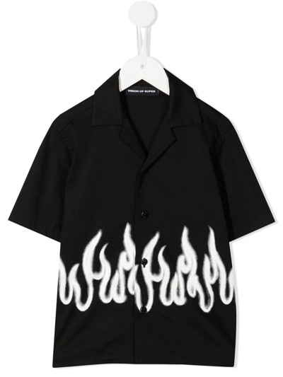 Vision Of Super Spray Flames-print Shirt In Schwarz
