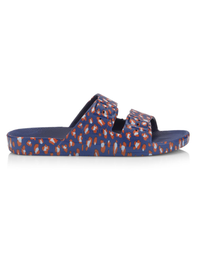 Freedom Moses Cheetah Print Slides In Navy Cheetah