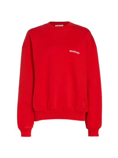 Balenciaga Logo Molleton Bouclette Crewneck Sweatshirt In 3168 Bright Red/white