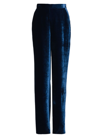 Etro Velvet Viscose & Silk Straight Pants In Navy Blue