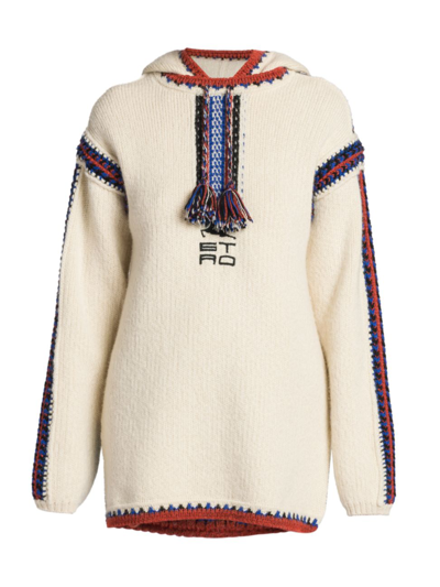 Etro Hooded Embroidered Logo & Stitch-trim Sweater In Nude & Neutrals