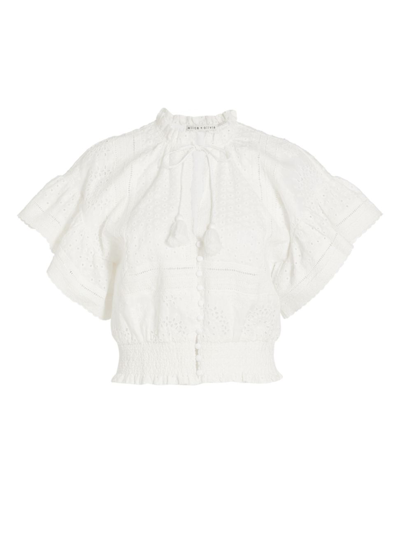 Alice And Olivia Tabitha Eyelet-embroidered Crop Top In Nocolor