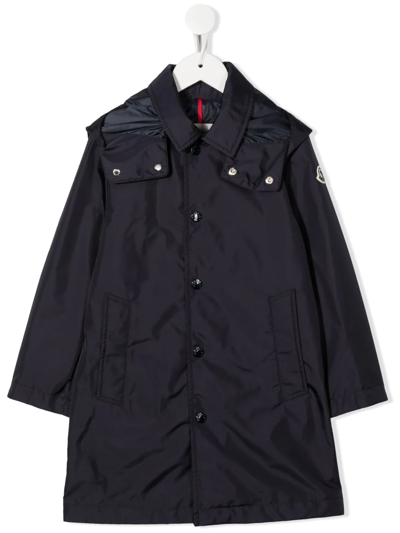 Moncler Teen Ronam Logo-patch Raincoat In Blue