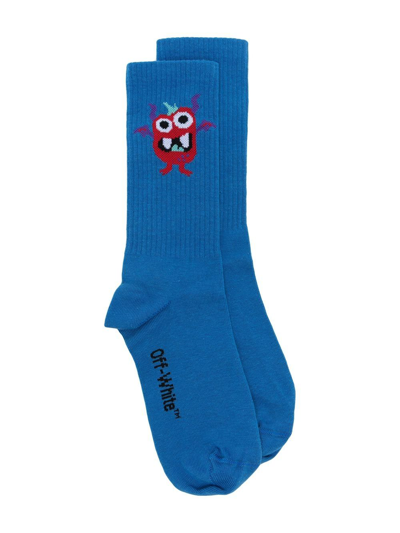 Off-white Kids' Logo Embroidered Socks In Blue