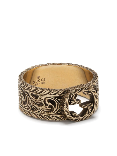 Pre-owned Gucci Cut-out Interlocking G Ring In Gold