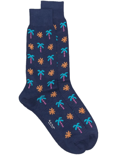 Paul Smith Intarsia-knit Logo Socks In Blue