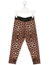 Philipp Plein Junior Leopard-print Rhinestone-logo Trousers In Brown