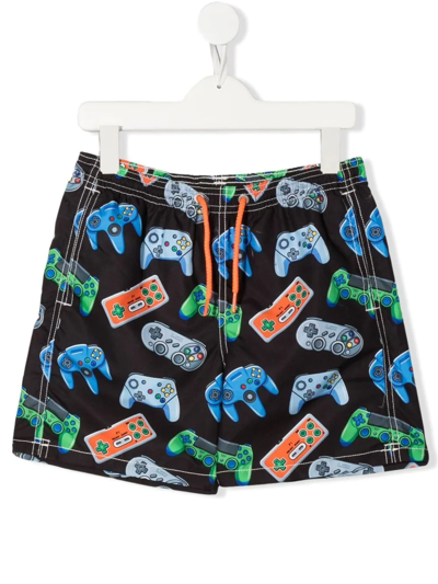 Mc2 Saint Barth Kids' Graphic Print Swim Shorts In Black