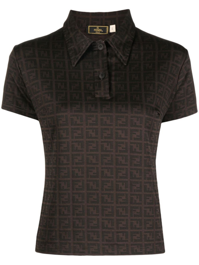 Pre-owned Fendi 1990-2000s Zucca Print Polo Top In Brown