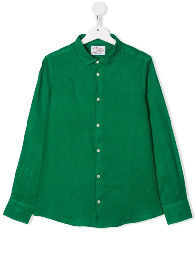 Mc2 Saint Barth Kids' Button-down Linen Shirt In Green
